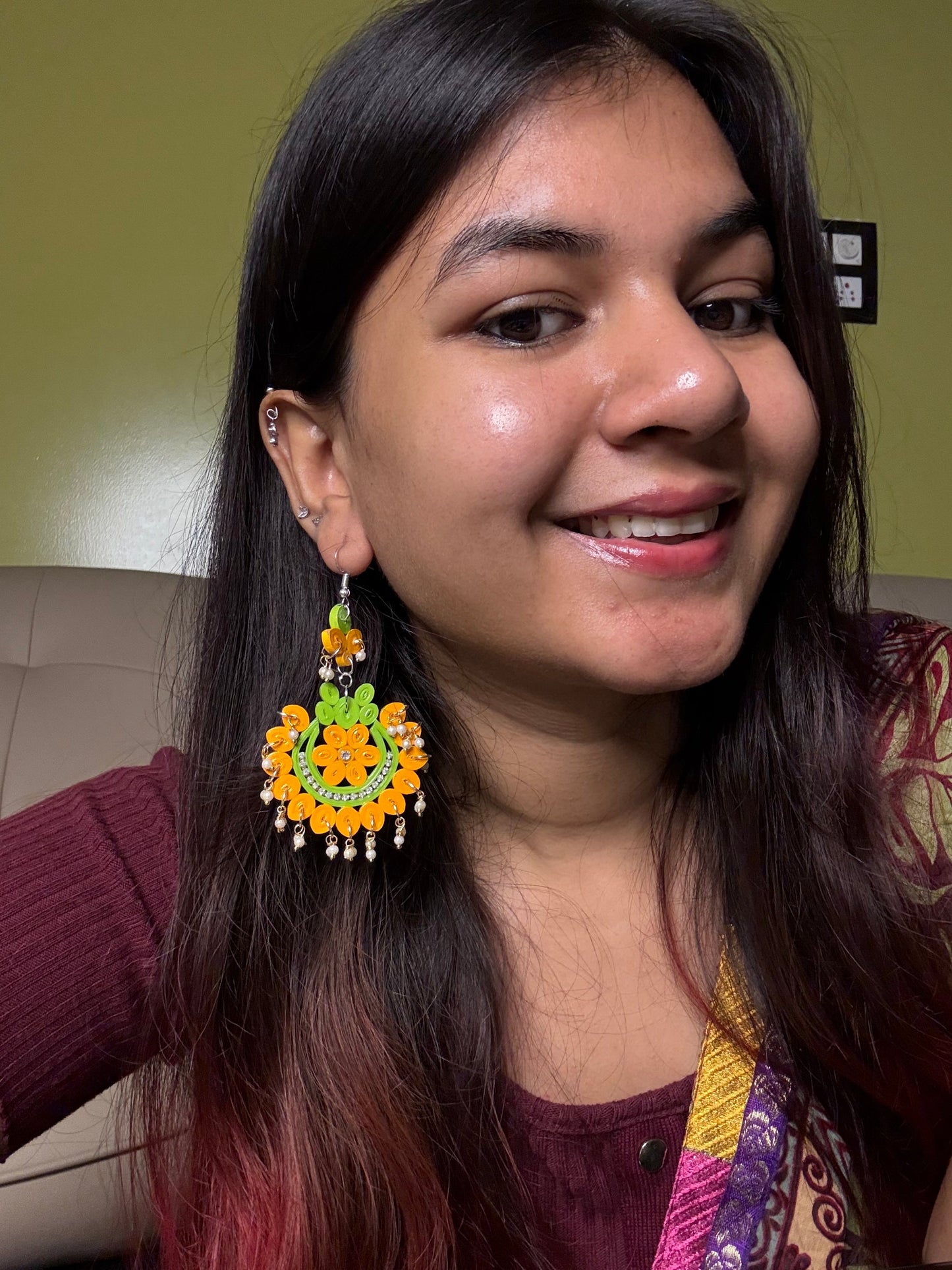 Nirali dangler - Mustard and Lime Green