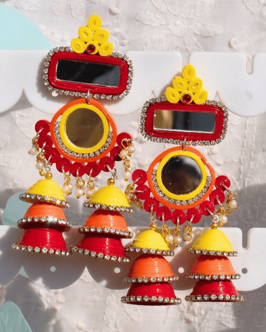 Burjh Jhumka - Yellow/Red