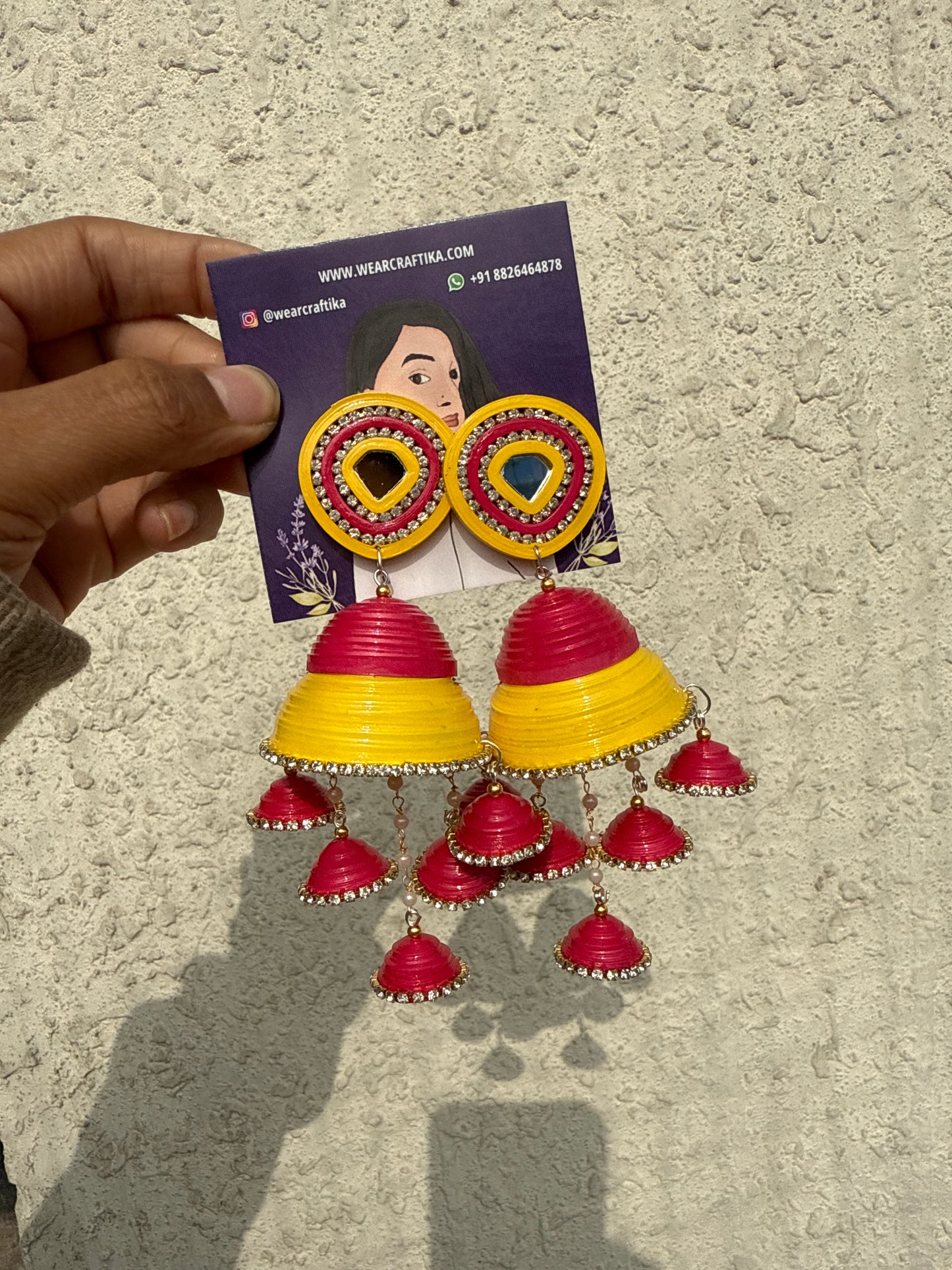 Salona Jhumka - Yellow and Pink