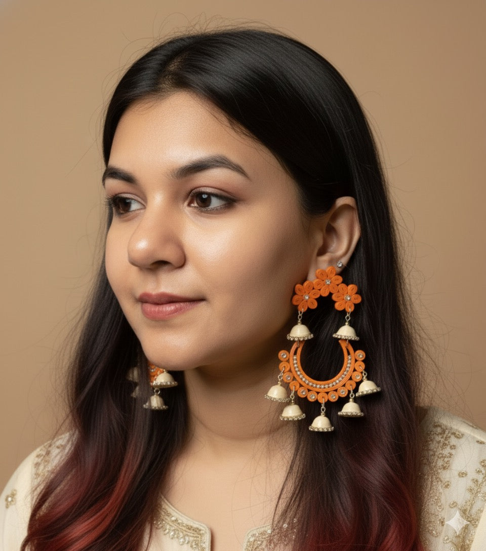 Phoolbahar jhumka - Orange