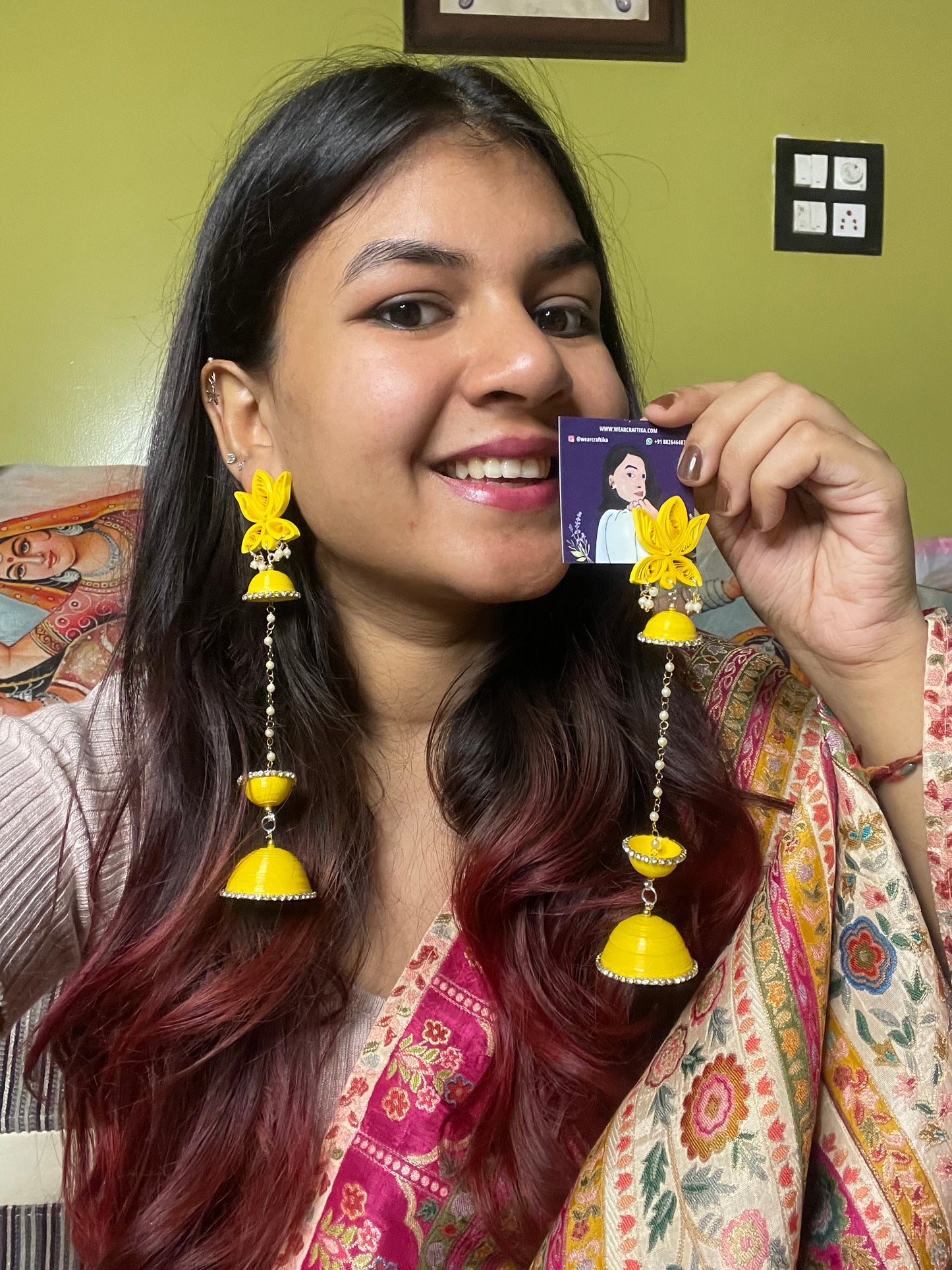 Shatadul jhumka - Yellow