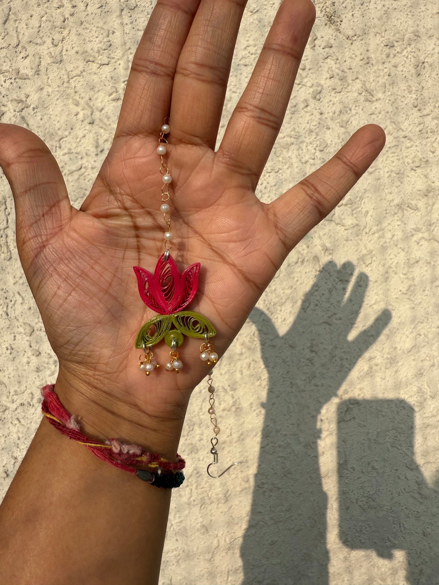 Kumud jhumka - Pink/Green (Earring, Necklace, ring, mangtika)