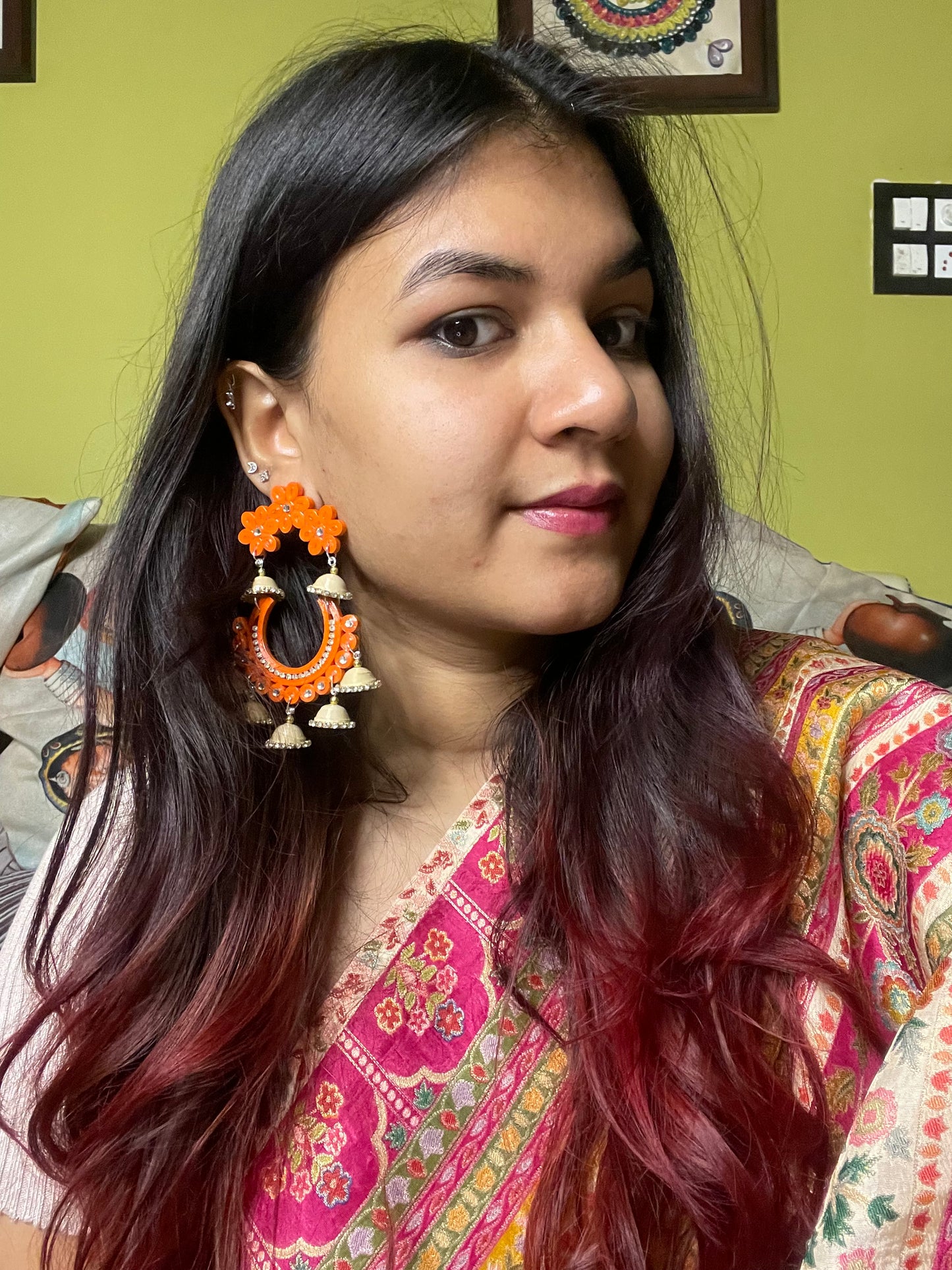 Phoolbahar jhumka - Orange
