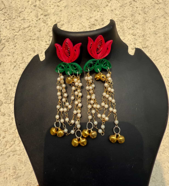 Lotus kashmiri jhumka (Pink and Green)