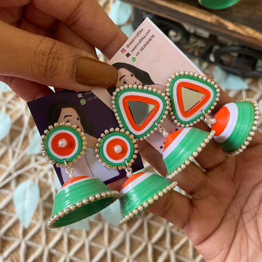 Triangle and stud jhumka (tricolor)