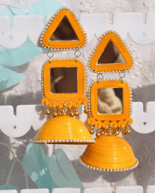 Mustard  Jhumka  Yellow  Earrings  Haldi  Traditional  Statement  Ethnic  Matching  Lightweight