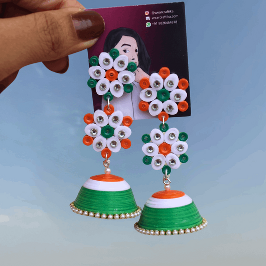 Double flower jhumka - Tricolor