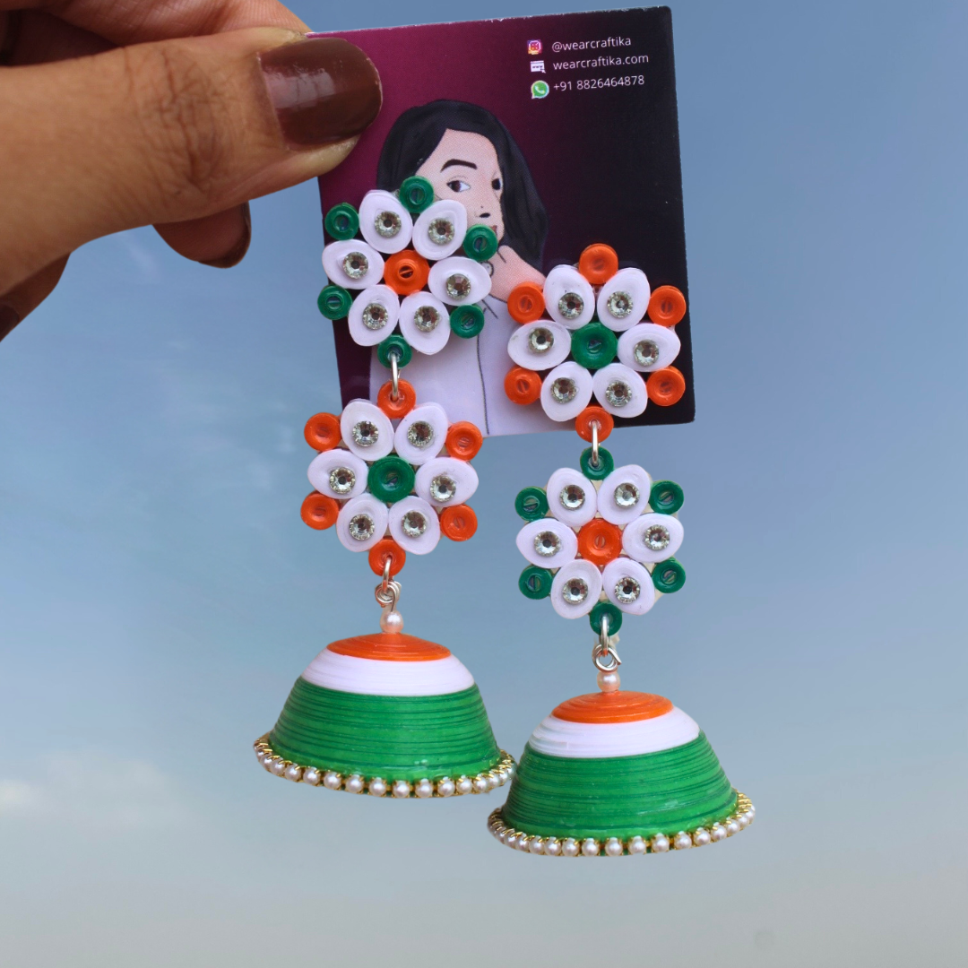 Double flower jhumka - Tricolor