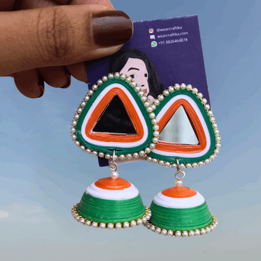 Triangle mirror Jhumka - Tricolor