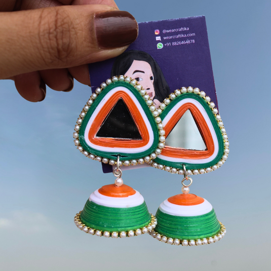 Triangle mirror Jhumka - Tricolor