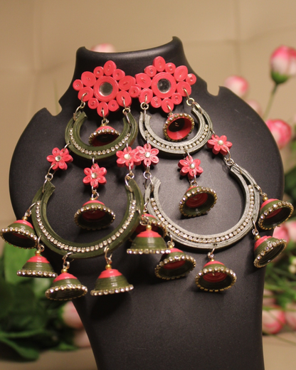 Sapna earrings (Green and Pink)