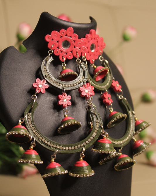 Sapna earrings (Green and Pink)