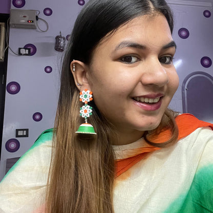 Double flower jhumka - Tricolor