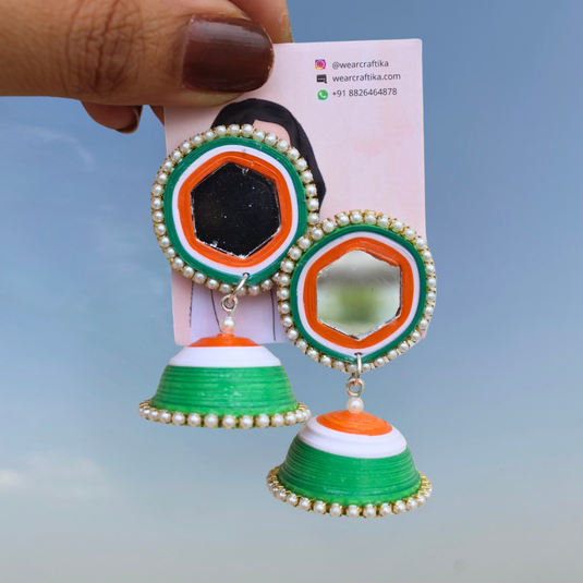 Hexagon stud Jhumka - Tricolor