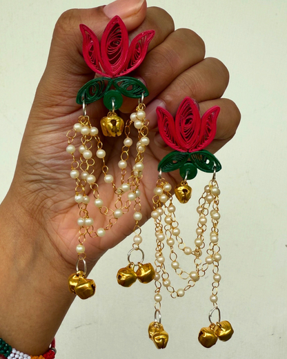 Lotus kashmiri jhumka (Pink and Green)