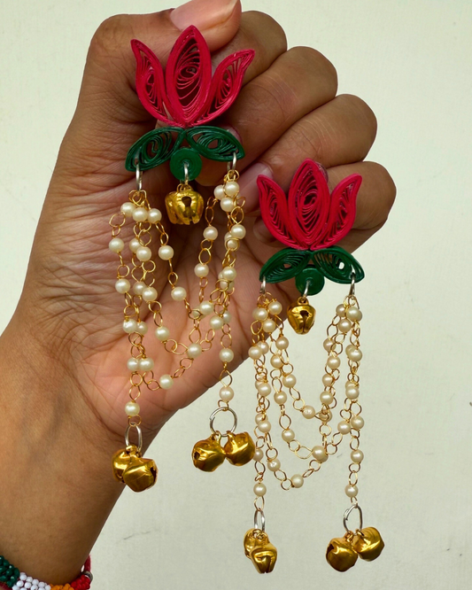 Lotus kashmiri jhumka (Pink and Green)
