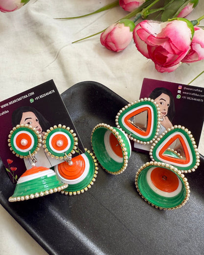 Triangle and stud jhumka (tricolor)