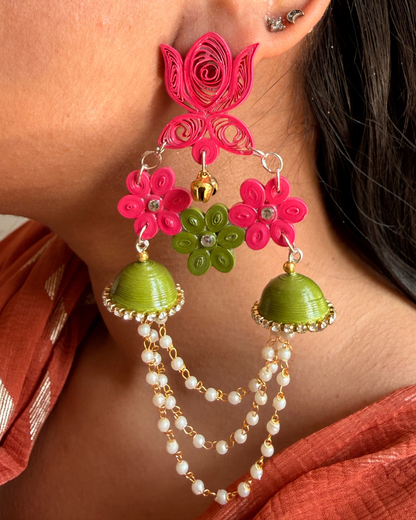 Kumud jhumka - Pink/Green