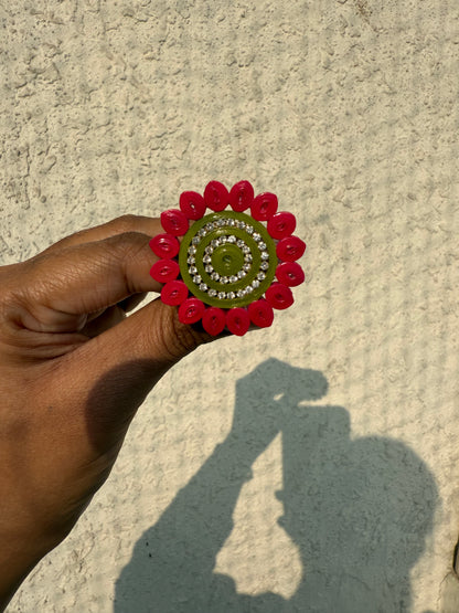 Kumud jhumka - Pink/Green (Earring, Necklace, ring, mangtika)