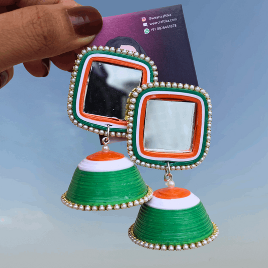 Square Stud Jhumka - Tricolor