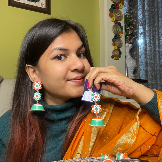 Double flower jhumka - Tricolor