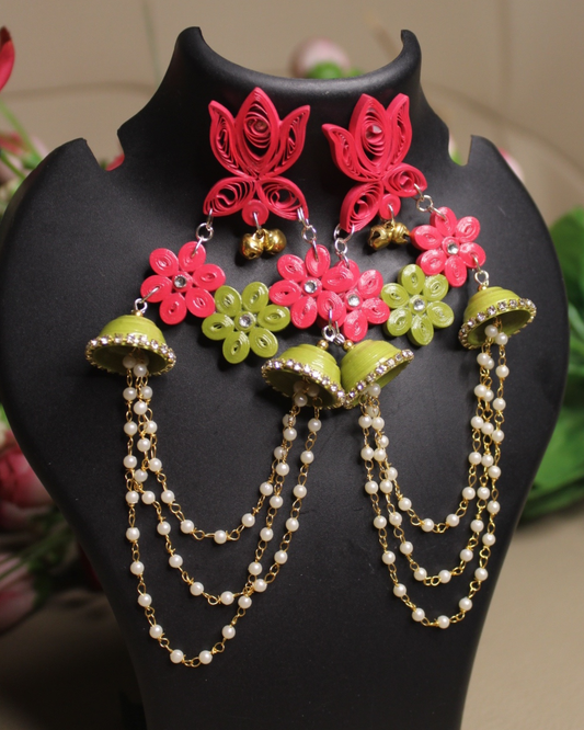Kumud jhumka - Pink/Green