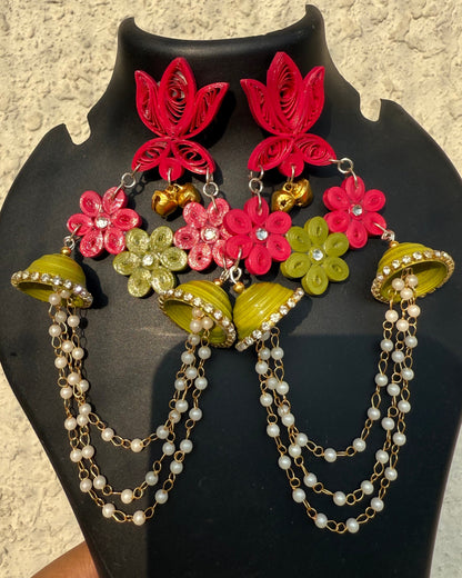 Kumud jhumka - Pink/Green