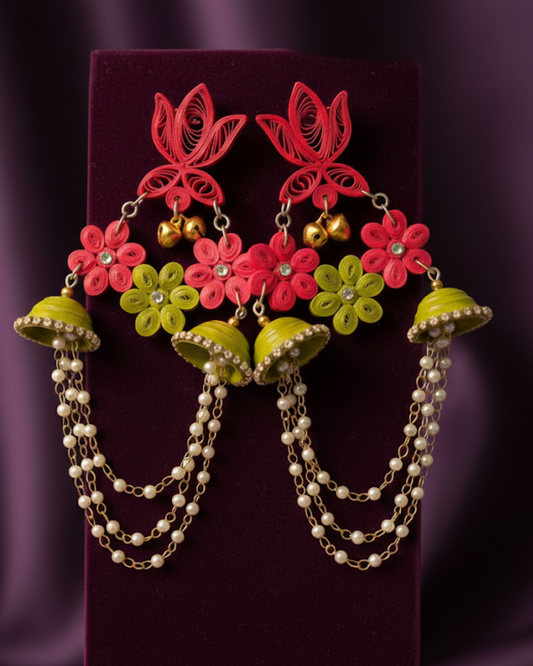 Kumud jhumka - Pink/Green