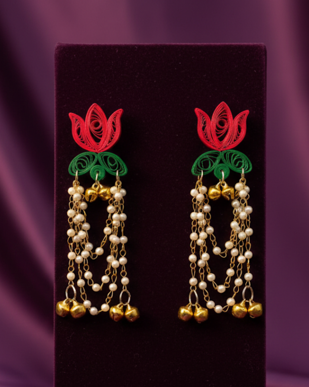Lotus kashmiri jhumka (Pink and Green)