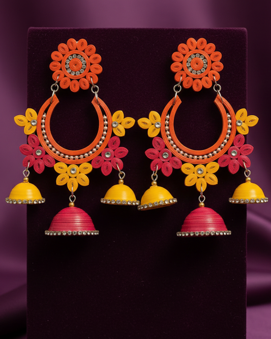 Sanskriti jhumka - Pink Mustard Orange