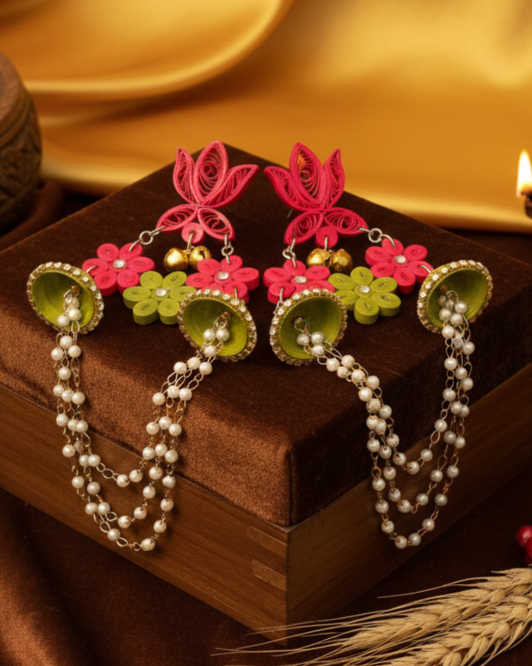 Kumud jhumka - Pink/Green