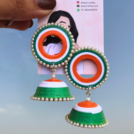 Hollow stud jhumka- Tricolor