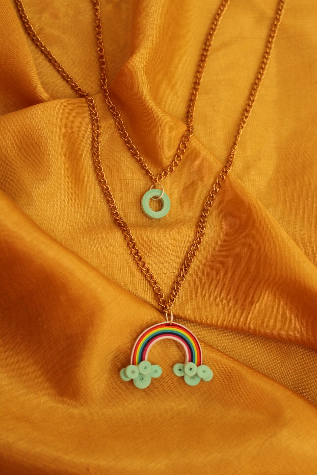 Rainbow double layer necklace